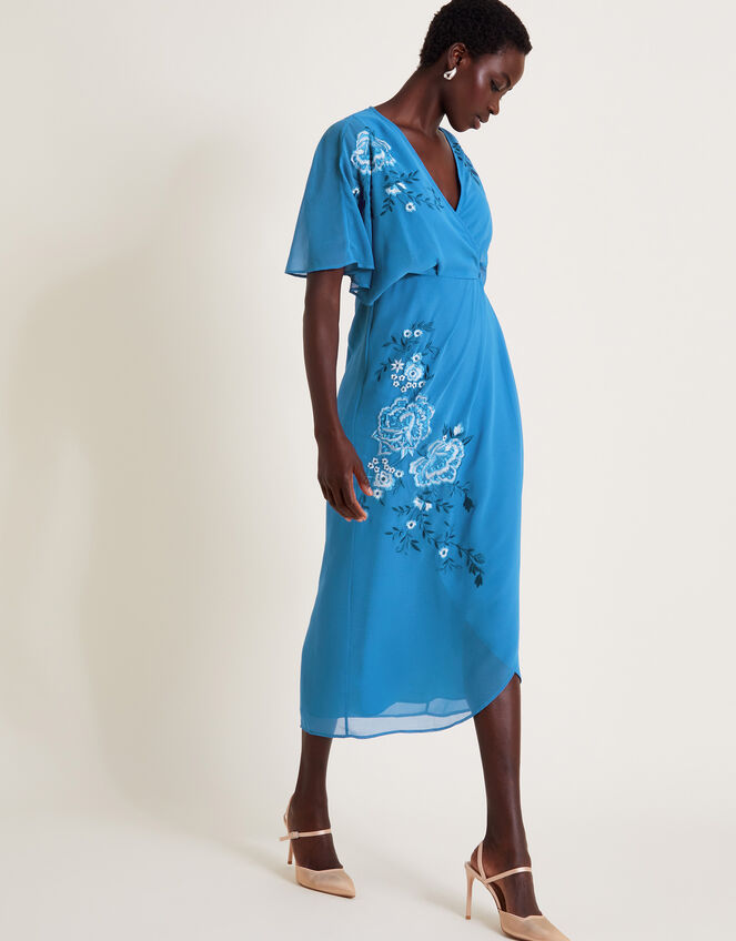 Lyla Floral Embellished Midi Dress, Blue (BLUE), large