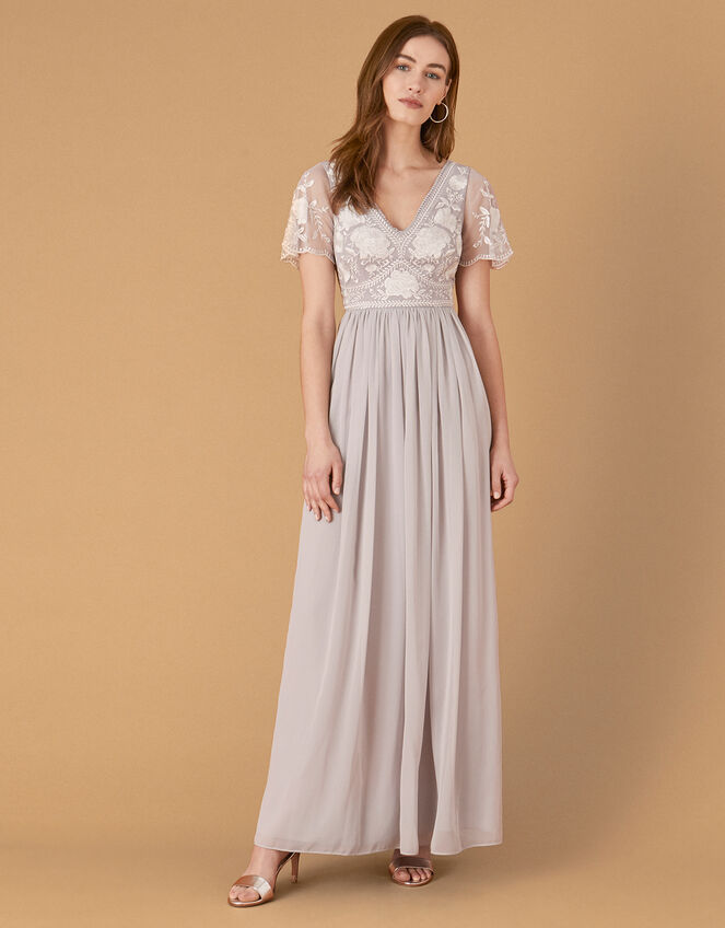Daphnee Embroidered Maxi Dress, Grey (GREY), large