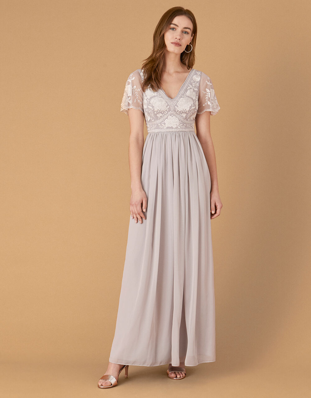 Women Dresses | Daphnee Embroidered Maxi Dress Grey - WH86147