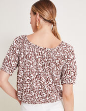 Natalia Print Jersey Top, Brown (BROWN), large