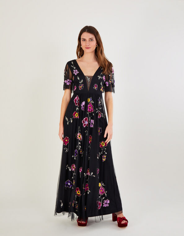 Fabulous Monsoon Maxi Dress velvet bow UK 18 Dark green NR580