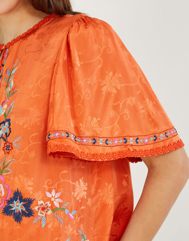 Odelia Embroidered Floral Top in Sustainable Viscose, Orange (ORANGE), large