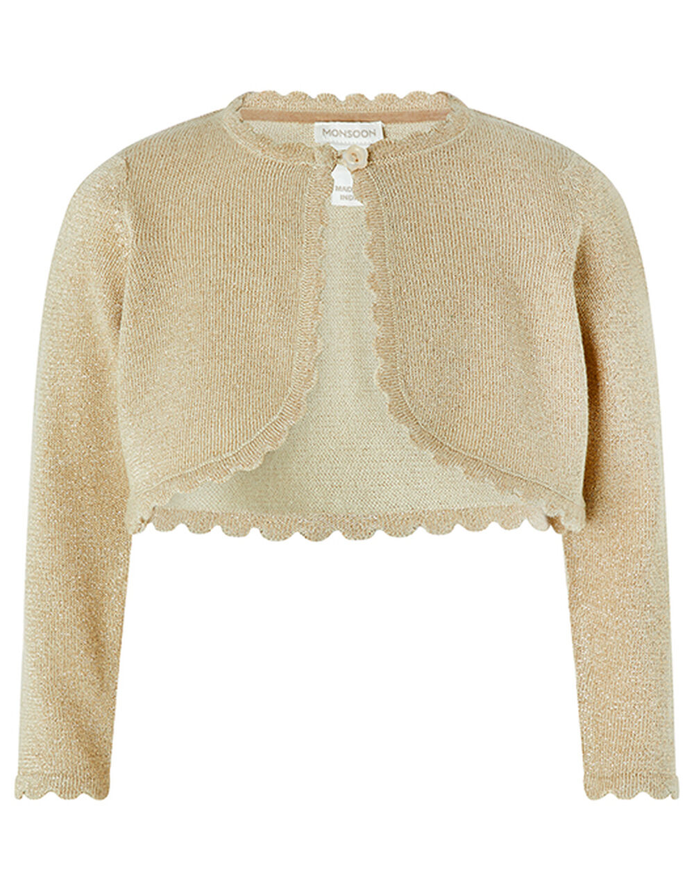 Baby Niamh Cropped Sparkle Knitted Cardigan Gold Baby Girl Cardigans