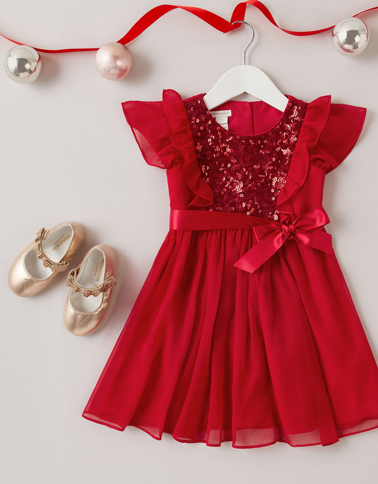 Baby Sequin Chiffon Dress Red