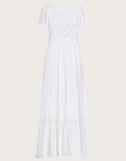 Crochet Trim Dress, White (WHITE), large