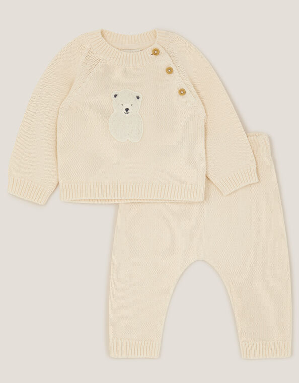 Newborn Polar Bear Knitted Top & Trousers Set, Ivory (IVORY), large