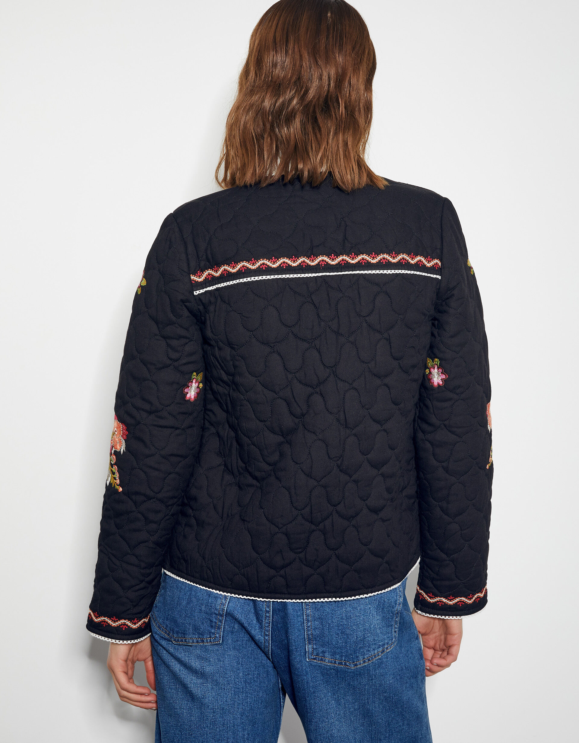 Elisha Floral Embroidered Quilted Jacket Black