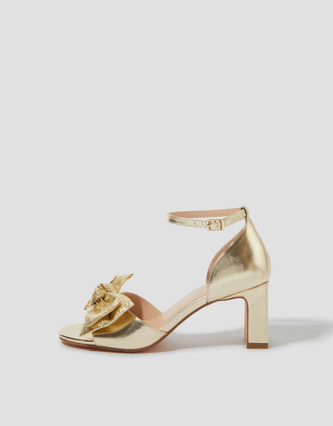 Taya Metallic Bow Heeled Sandals, Gold (GOLD), large
