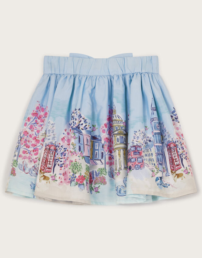 London Print Bow Skirt, Blue (BLUE), large