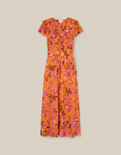 Leila Floral Print Midi Dress, Orange (ORANGE), large
