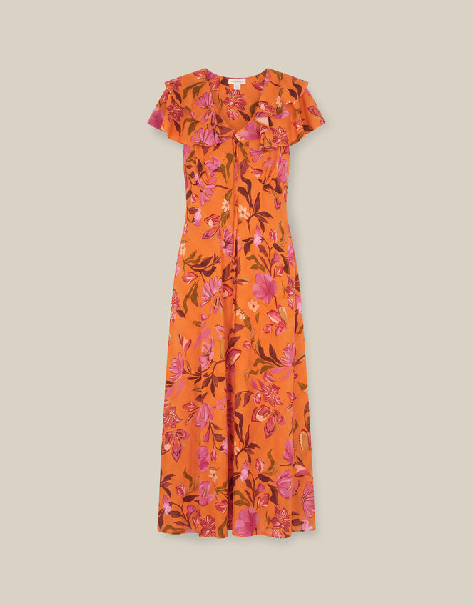 Leila Floral Print Midi Dress, Orange (ORANGE), large
