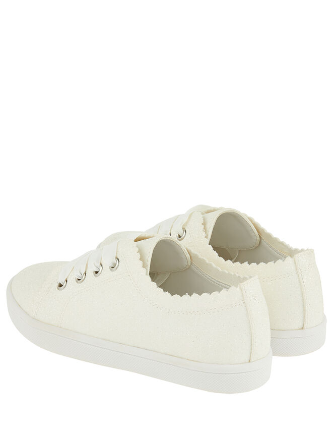 Mya Glitter Trainers with Scalloped Edges, Ivory (IVORY), large