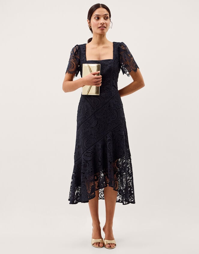 Harper Square Neck Lace Midi Dress, Blue (NAVY), large