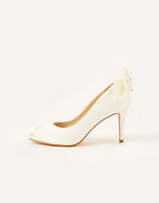 Bessie Bridal Satin Peeptoe Heels with Bow, Ivory (IVORY), large