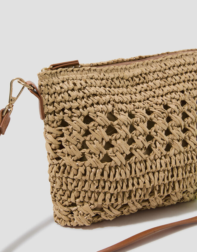 Amber Raffia Crochet Cross-Body Bag, , large