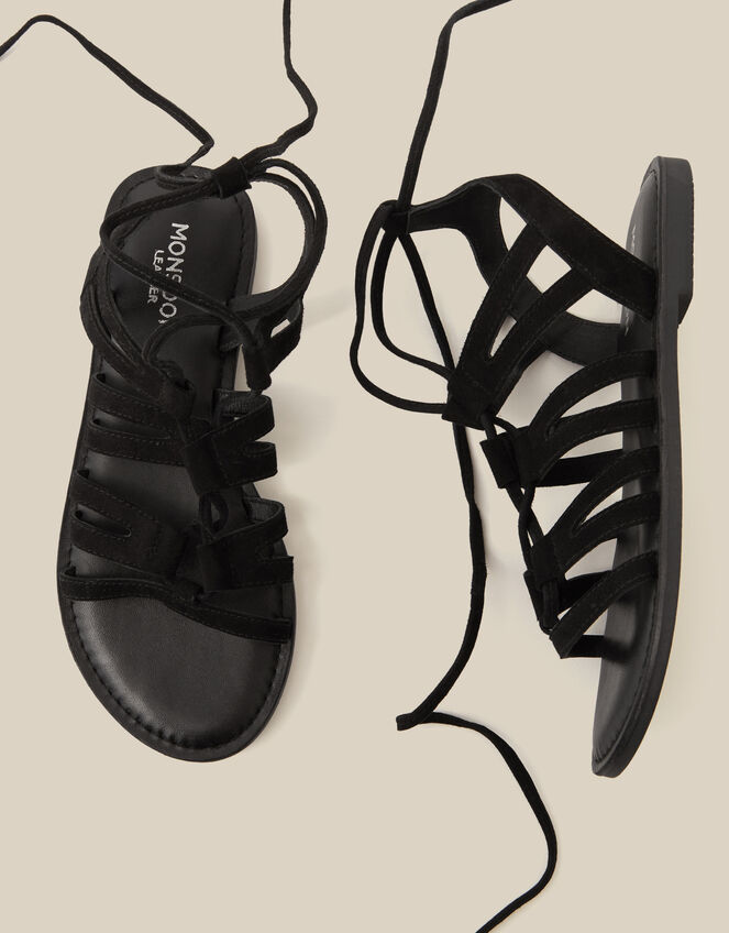 Greta Suede Gladiator Sandals, Black (BLACK), large