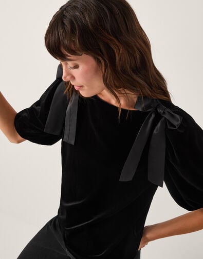Vittoria Bow Velvet T-Shirt, Black (BLACK), large