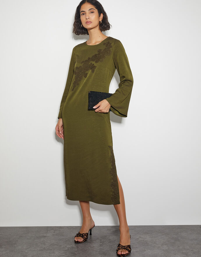 Nyla Lace Long Sleeve Midi Dress Green