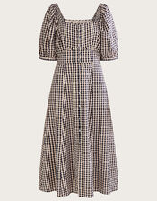 Check Print Button Through Midi Dress, Brown (TAUPE), large