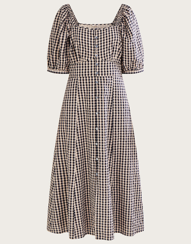Check Print Button Through Midi Dress, Brown (TAUPE), large