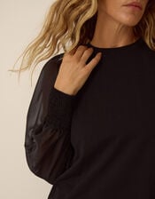Mayci Mix Fabric Top, Black (BLACK), large