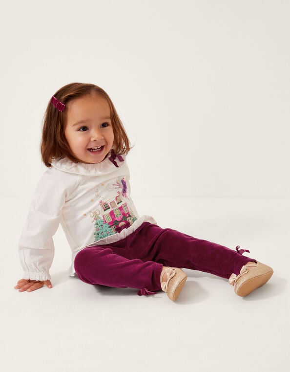 Baby Christmas Top & Velour Leggings Set, Red (BURGUNDY), large