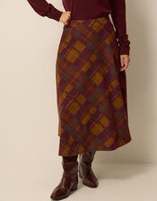 Melinda Check Print Corduroy Midi Skirt, Brown (BROWN), large