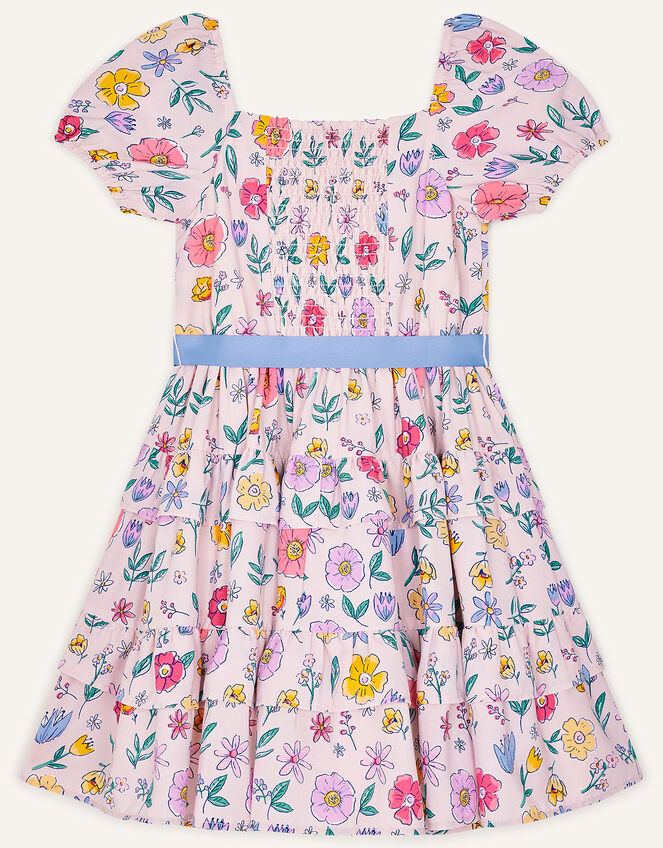 Floral Print Tiered Dress, Pink (PALE PINK), large
