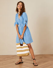 Dolly Dobby Stripe Short Dress, Blue (BLUE), large