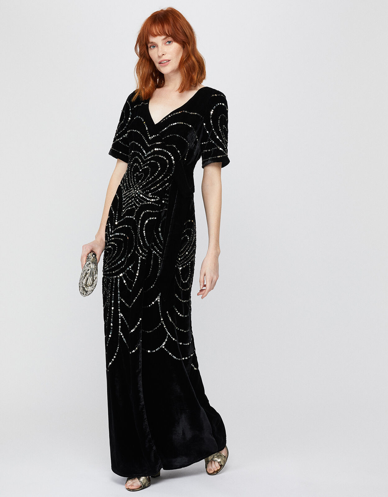 Hanna Embellished Velvet Maxi Dress Black