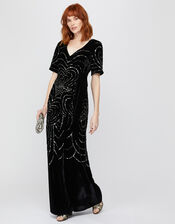Hanna Embellished Velvet Maxi Dress, Black (BLACK), large