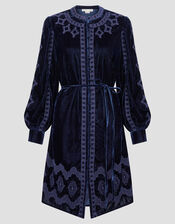 Ivy Embroidered Velvet Mini Dress, Blue (NAVY), large