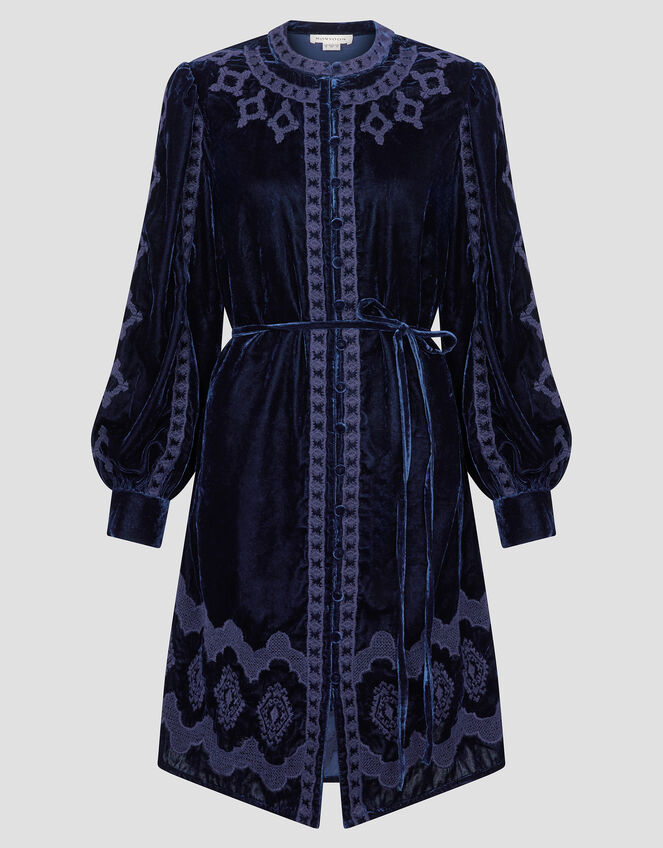 Ivy Embroidered Velvet Mini Dress, Blue (NAVY), large