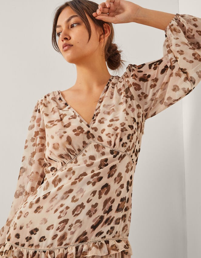 Leona Leopard Print Maxi Dress, Brown (BROWN), large