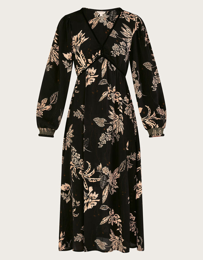 Annette Floral Midi Dress, Black (BLACK), large