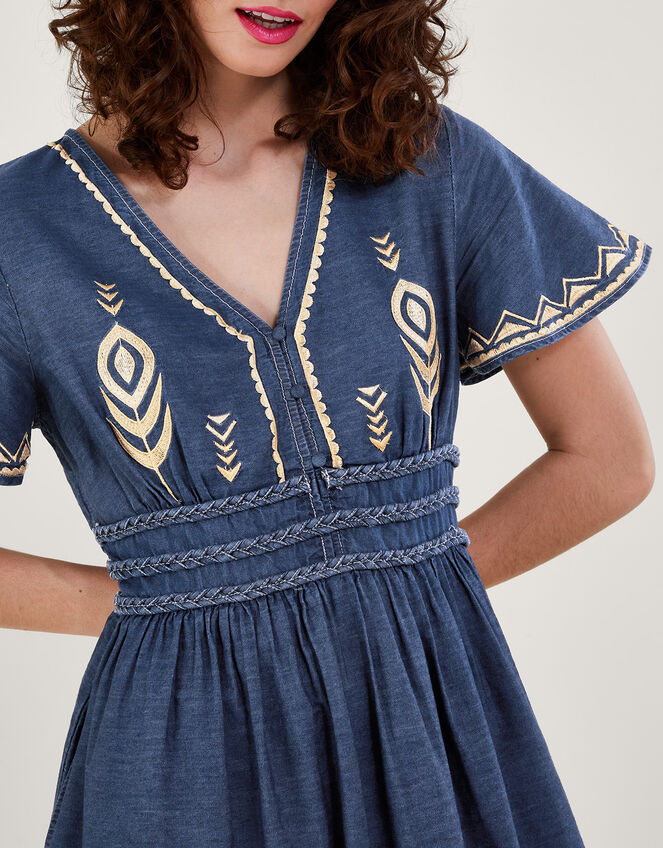 Peacock Feather Dress, Blue (DENIM BLUE), large