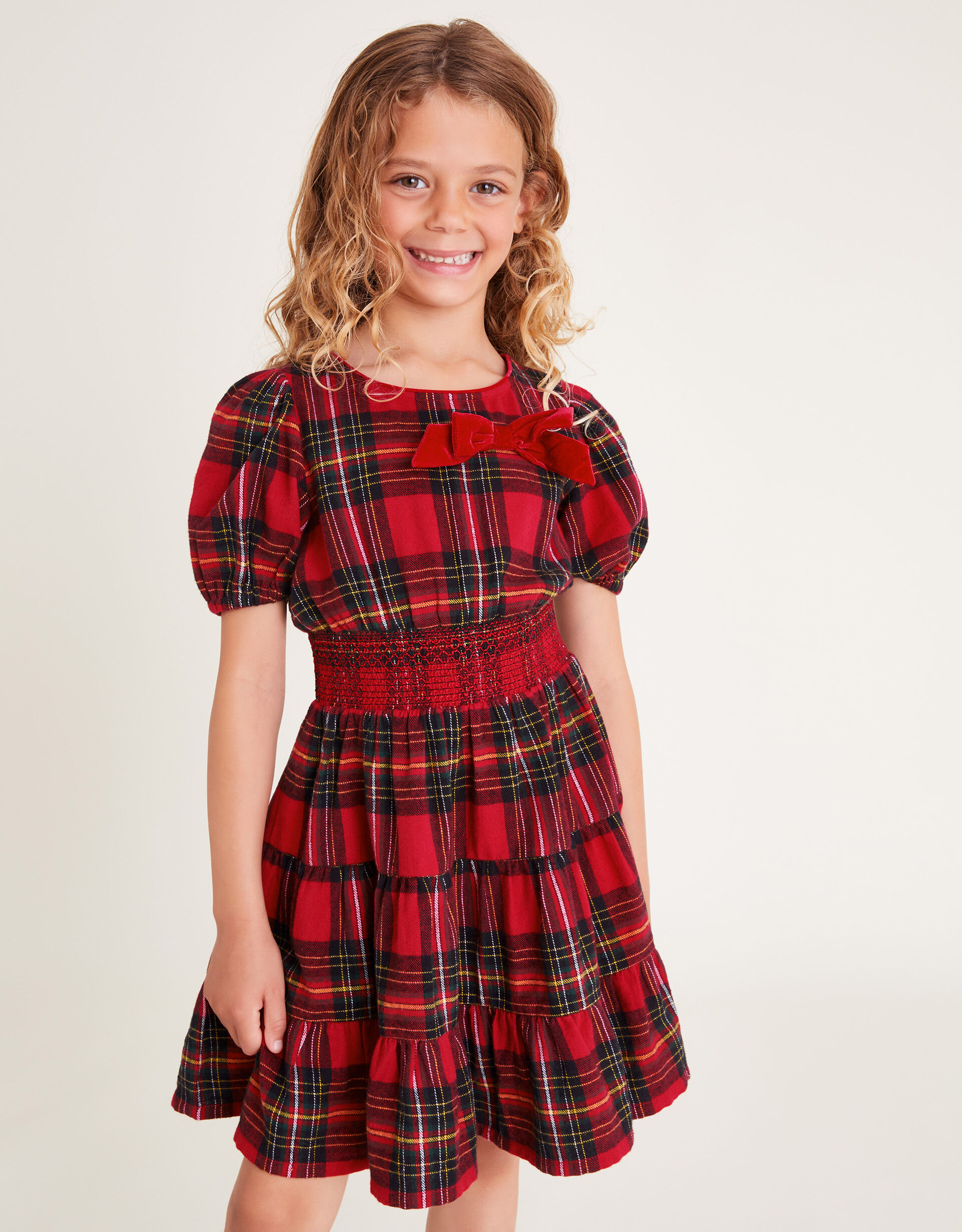 Puff Sleeve Tartan Dress Red Girls Dresses Monsoon UK
