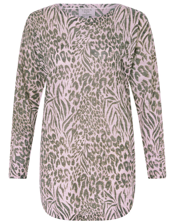 Brandy Leopard Knit Jumper in Linen Blend, Multi (MULTI), large
