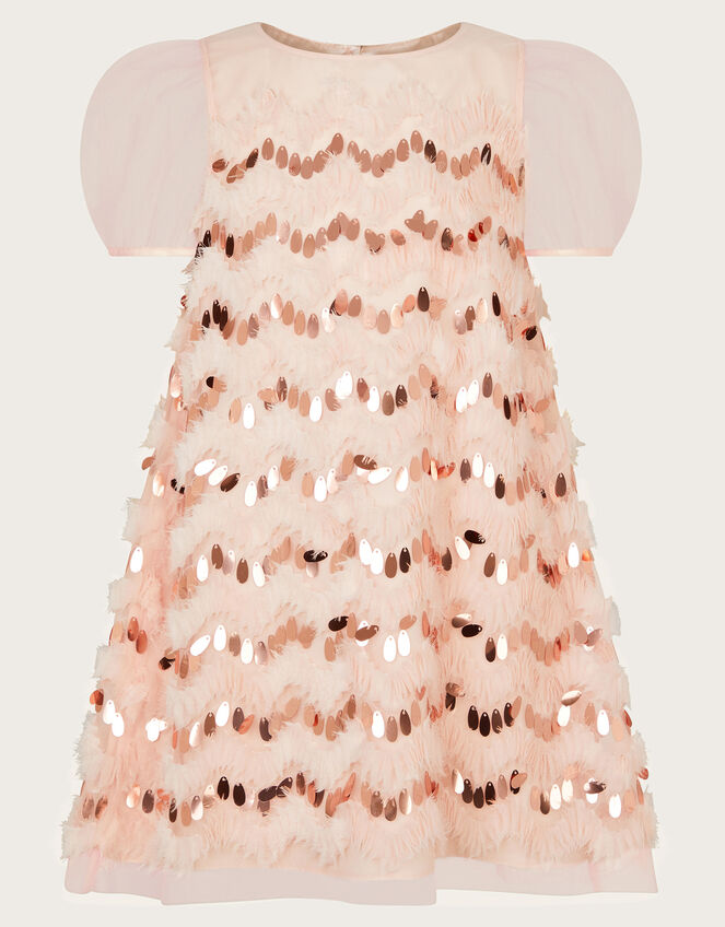 Sequin Ruffle A-Line Dress, Pink (PALE PINK), large