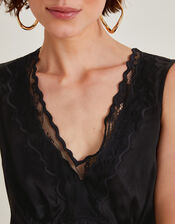 Carly Satin Lace Cami Top, Black (BLACK), large