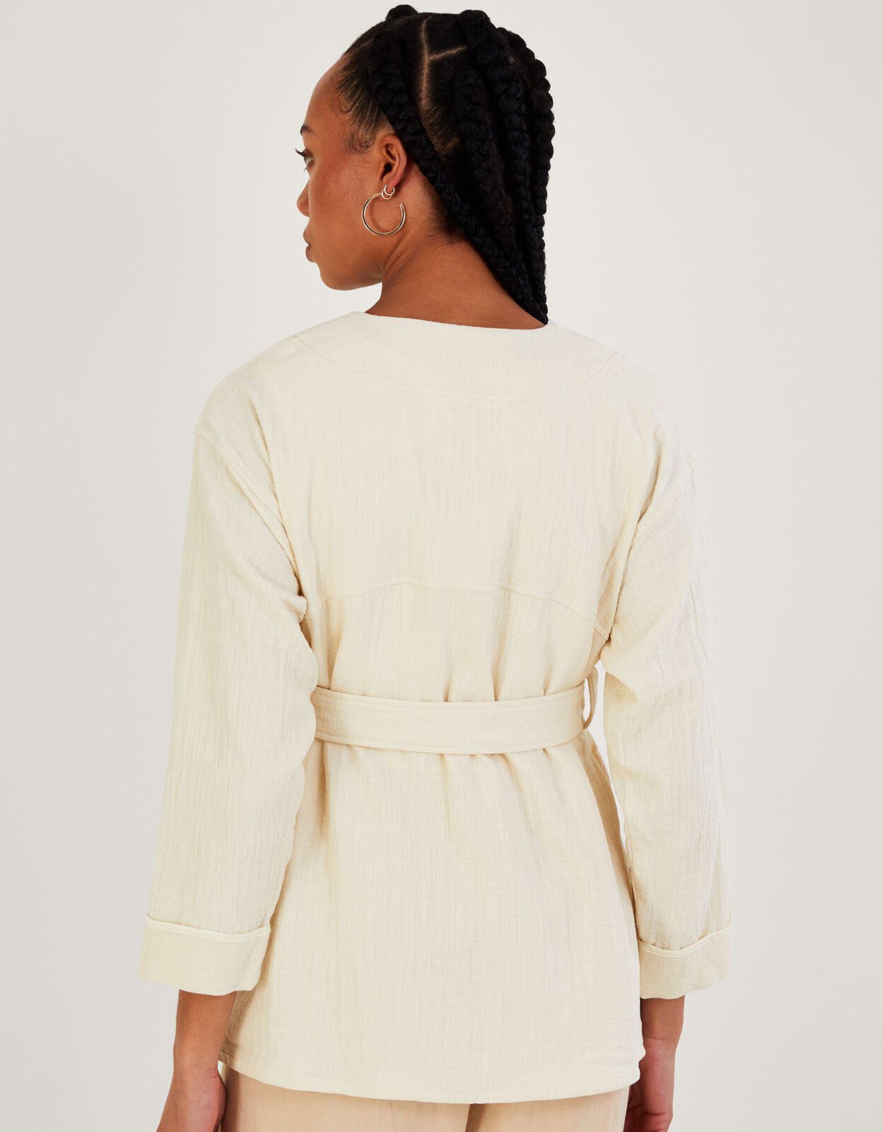 cream tie waist jacket