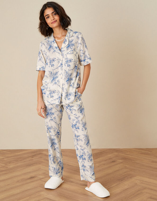 Bird Floral Pyjama Top, Ivory (IVORY), large