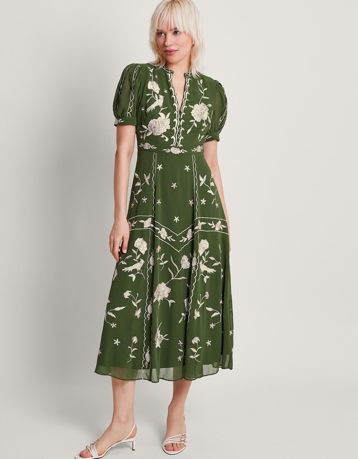 Grace Embroidered Dress Green Evening Dresses Monsoon UK