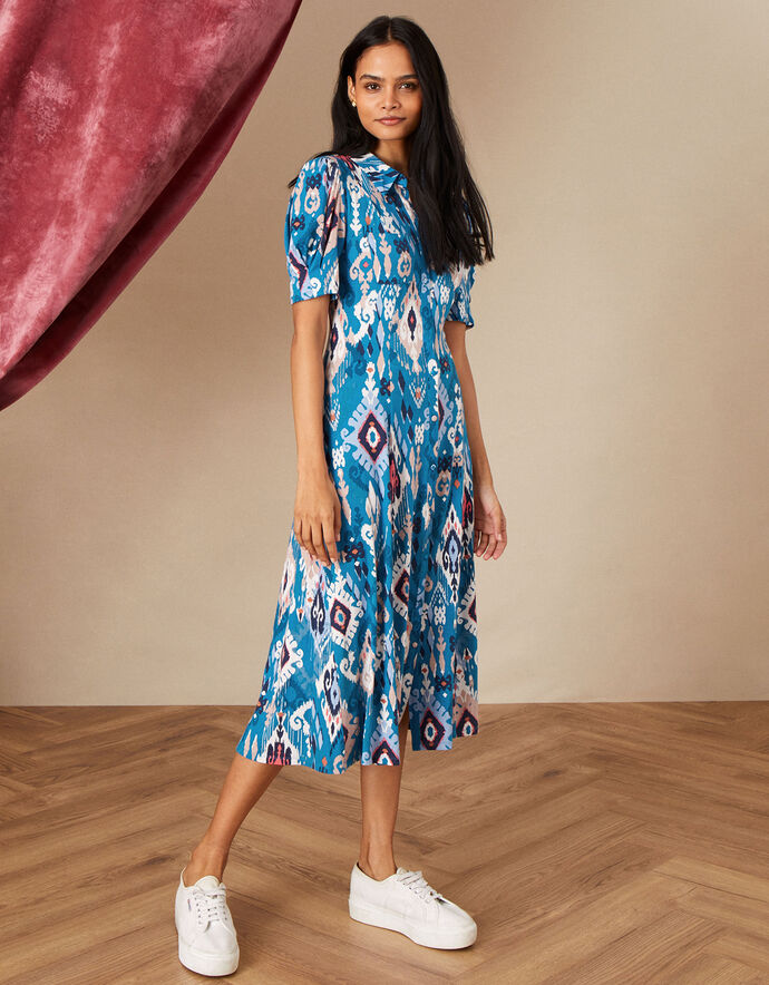 Darella Ikat Print Dress with LENZING™ ECOVERO™ Blue Work Dresses