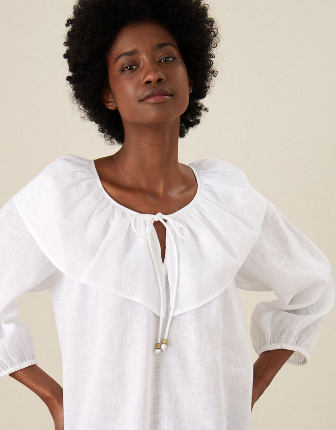 Frill Neck Top in Linen Gauze, Ivory (IVORY), large