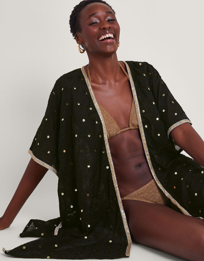 Sequin Embellished Kimono, Black (BLACK), large