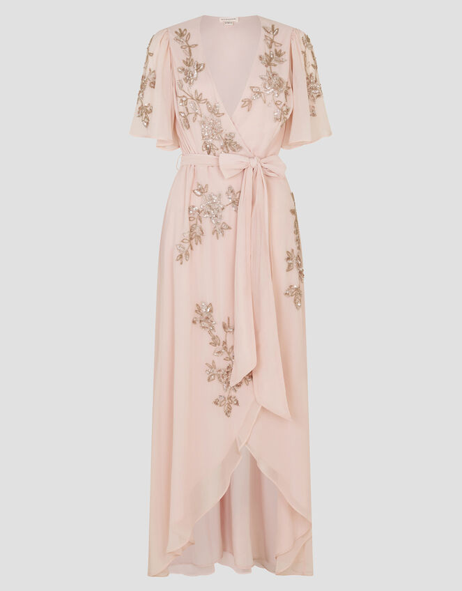 Sarah Embellished Wrap Dress , Pink (BLUSH), large