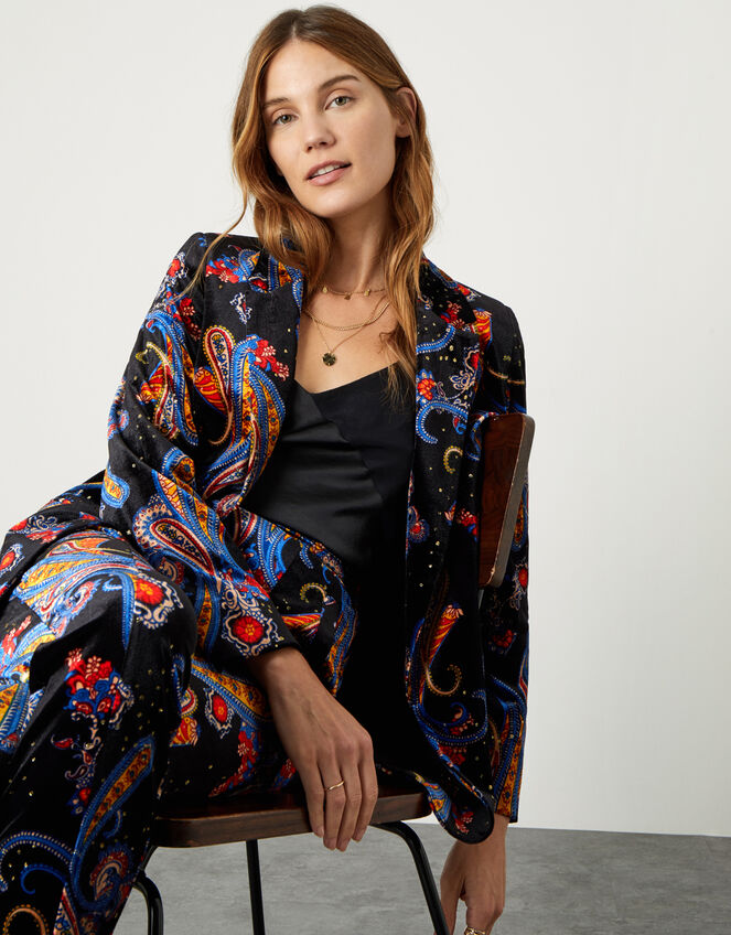 Rowan Paisley Stretch Velvet Jacket, Black (BLACK), large