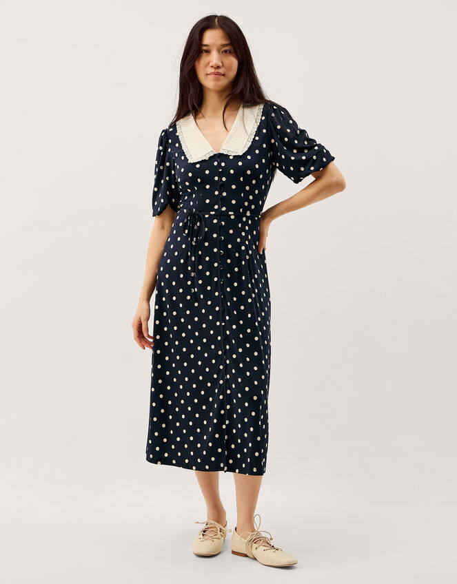 Stella Polka Dot Jersey Midi Dress, Blue (NAVY), large