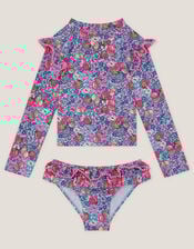 Floral Shell UPF50+ Rash Vest Swim Set, Blue (BLUE), large